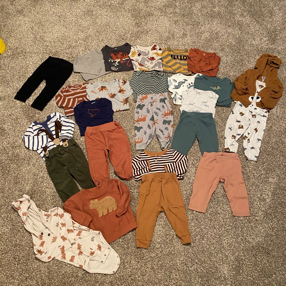 Baby Boy Fall/Winter Clothes Bundle - 6-9 month - long sleeve onesies, pants